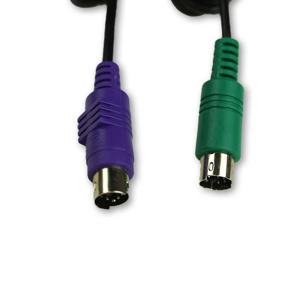 PS/2 keyboard and mouse connectors, colour-coded plugs